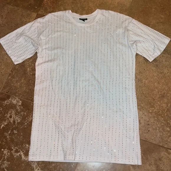 Topshop | Dresses | Topshop White Tshirt Dress With Rhinestones 2 | Poshmark